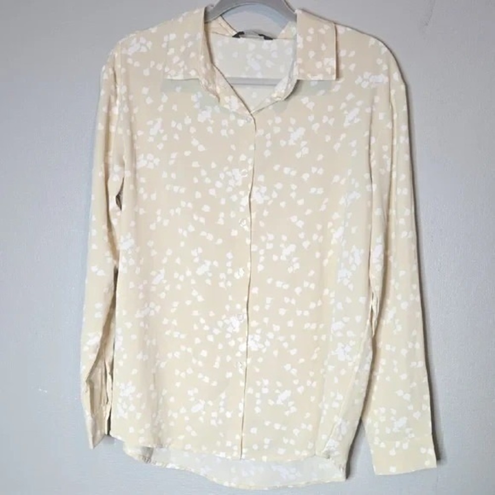 Dokotoo Long Sleeve Button-Down Shirt, Office Business Casual Cream White Medium